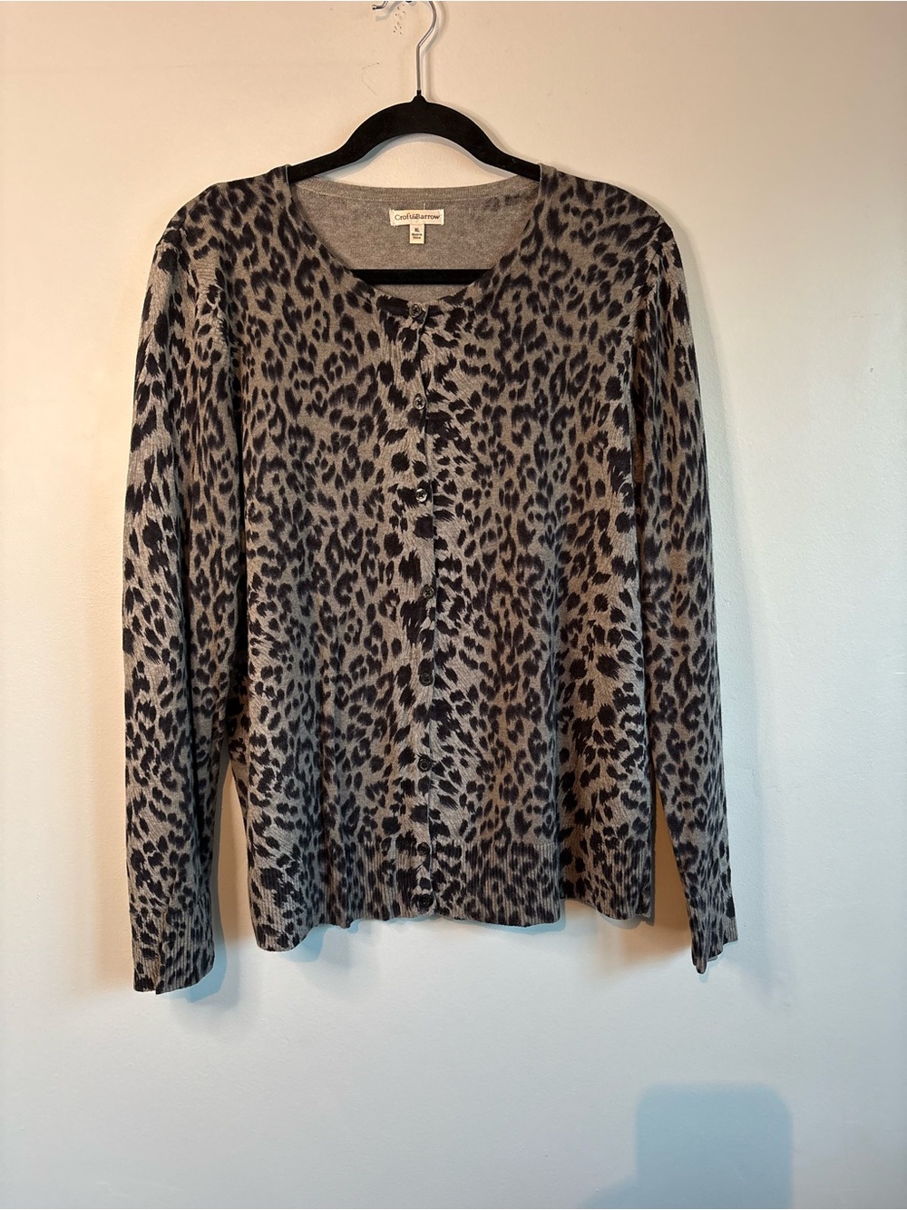croft & barrow Gray Leopard Print Button Cardigan